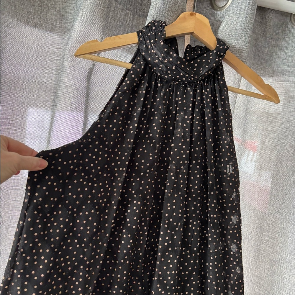 Halter dress. Black with khaki polka dots